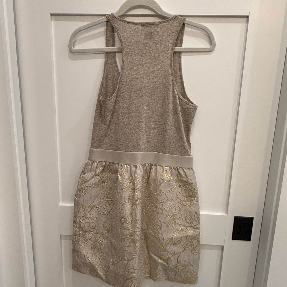 Aqua Beige and Gold brocade Floral Dress